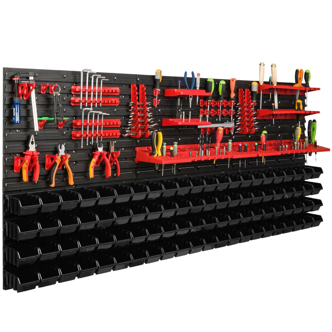 Lagersystem Werkstattregal | 172 x 78 cm | 88 stck. Box | Wandregal mit Werkzeughalterungen und Stap