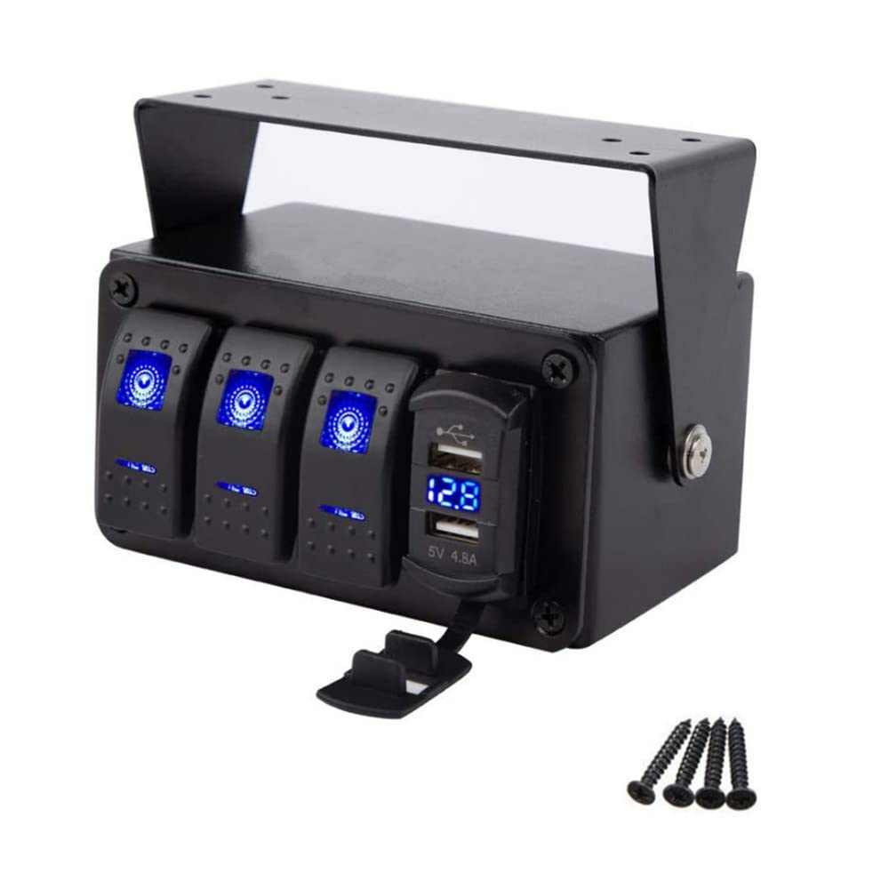 TOTMOX 3 Gang 12V-24V Rocker Switch Panel mit 4.8A Dual USB Fast Charge/Quick Charge 3.0 Ports, Univ