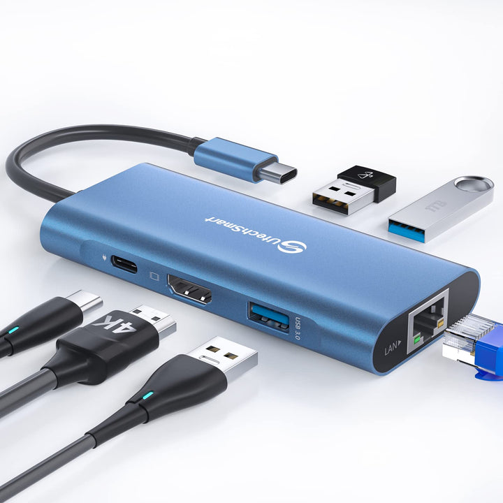 USB C Hub, UtechSmart 6 in 1 USB C zu HDMI Adapter mit 1000M Ethernet, PD 100W Ladeanschluss, 3 USB