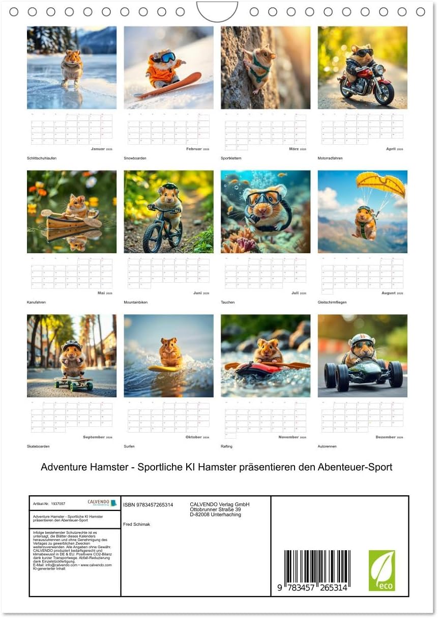 Adventure Hamster - Sportliche KI Hamster präsentieren den Abenteuer-Sport (Wandkalender 2026 DIN A4