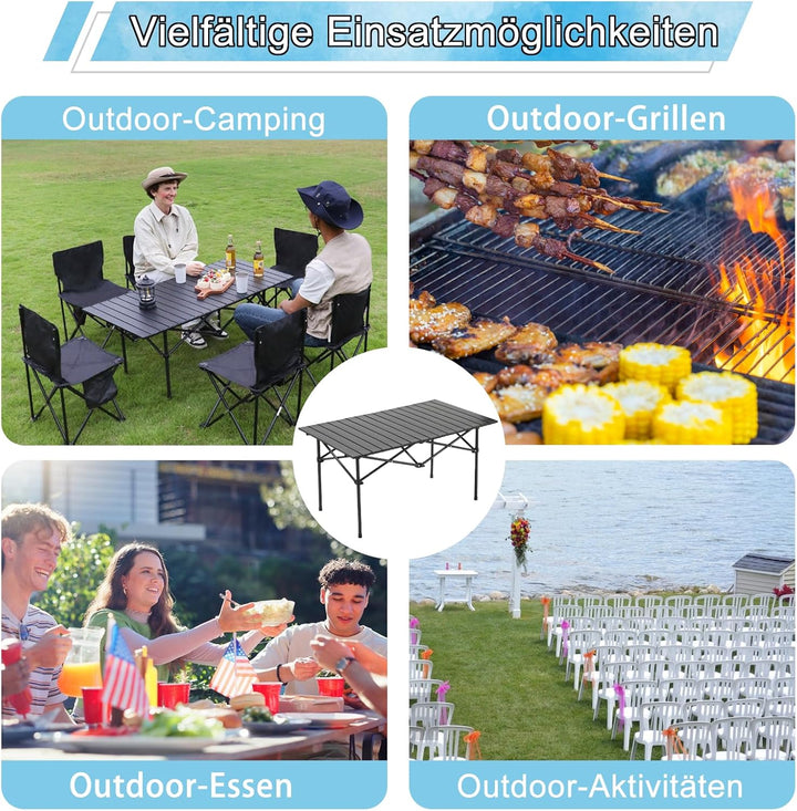 Klappbarer Campingtisch Aluminium 95x55 cm, Wetterfester Faltbarer Tisch für 4-6 Personen, Leicht &amp;