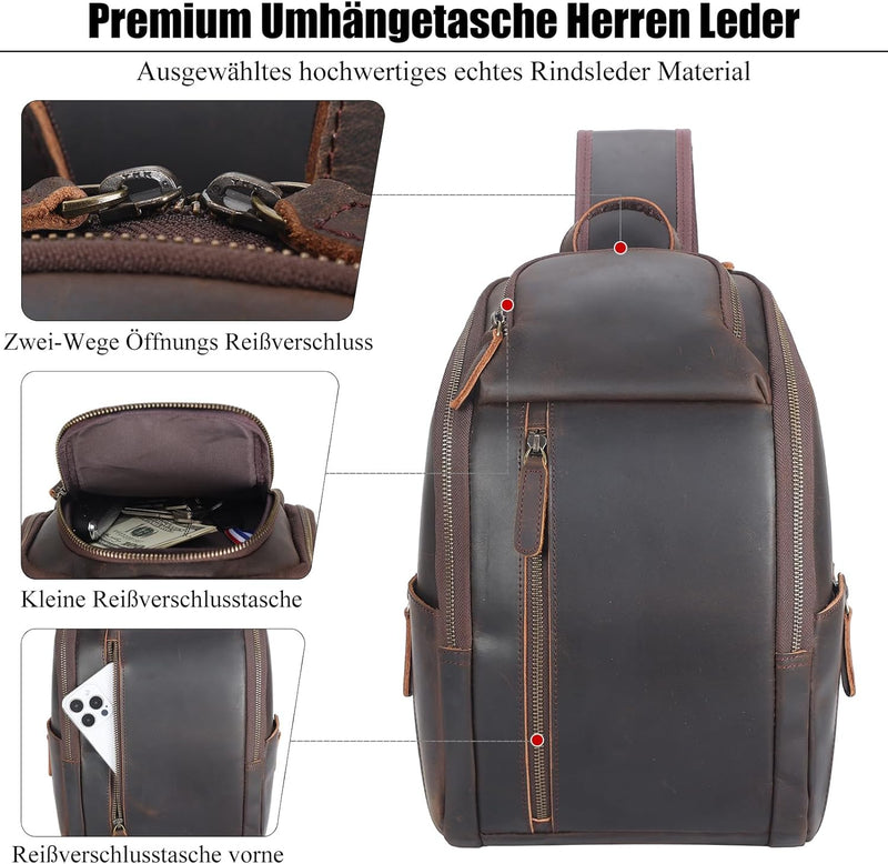 TIDING Herren Taschen Sling Bag Crossbody Leder Schultertasche Rucksack Umhängetaschen Herren für Re