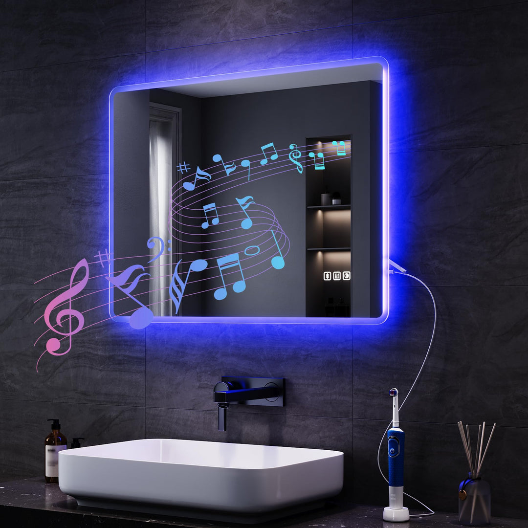 SONNI Badspiegel mit Beleuchtung 70x50 cm, LED Spiegel mit Bluetooth und Touch-Schalter, Dimmbar, Be