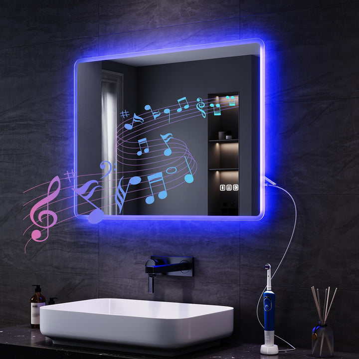 SONNI Badspiegel mit Beleuchtung 70x50 cm, LED Spiegel mit Bluetooth und Touch-Schalter, Dimmbar, Be