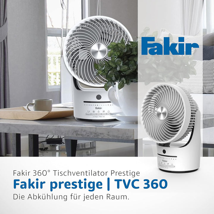 Fakir prestige TVC 360 – Leiser Designer-Tischventilator mit Fernbedienung I Ventilator mit Timer, v