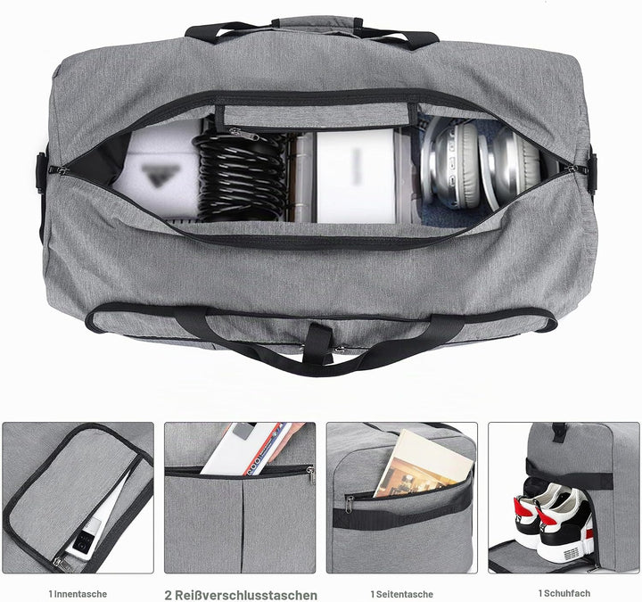 Urtala Faltbare Reisetasche für Herren &amp; Damen, 100L Gross Weekender Übernachtungstasche mit Schuhfa