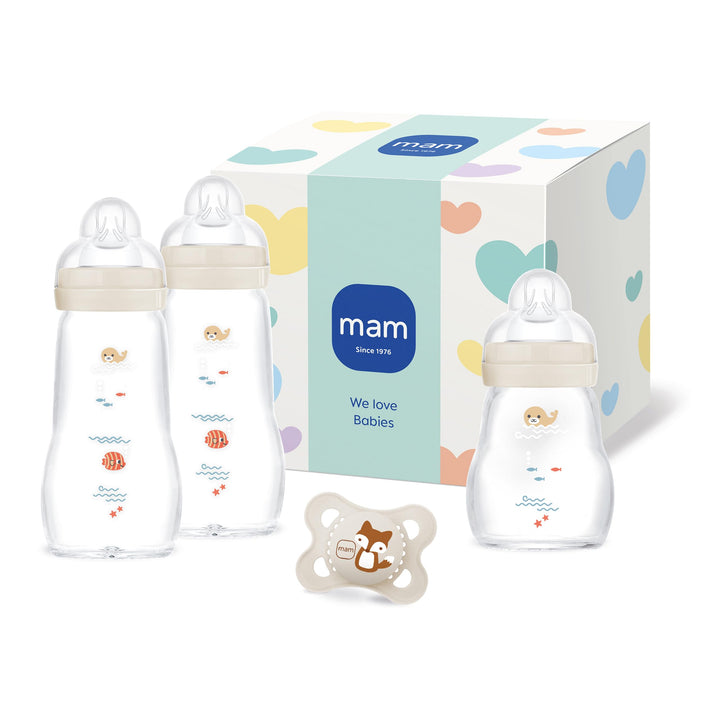 MAM Feel Good Glass Bottle Geschenk-Set | 0+ Mon | Babyflaschen-Set für Neugeborene | 94% Akzeptanz