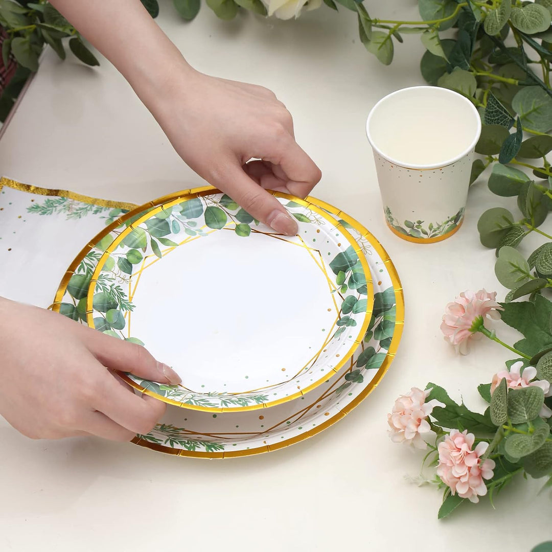 Grün Partygeschirr Set,96Pcs Green Gold Baby Shower Pappteller,Olive Grün Einwegteller Set mit Pappt