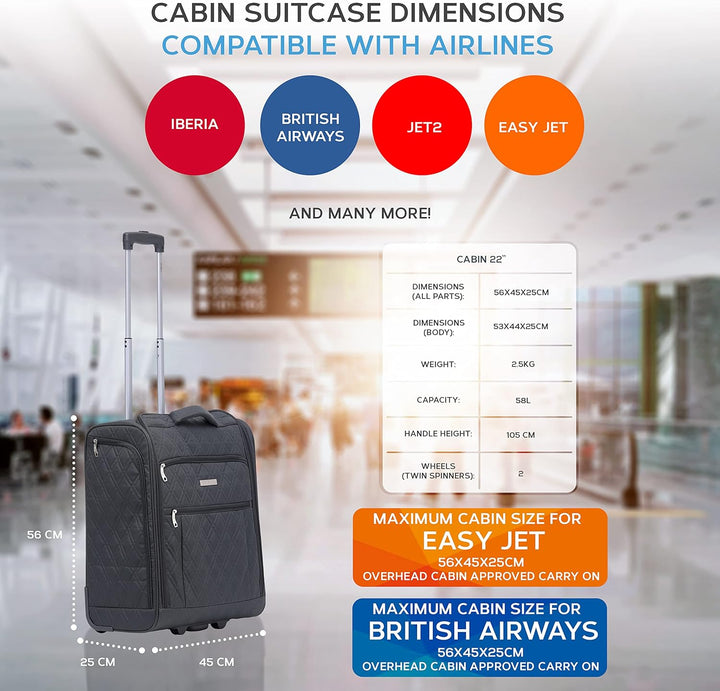 Flight Knight 56x45x25cm easyJet & British Airways Large Carry On Approved & Tested Maximum Size Han