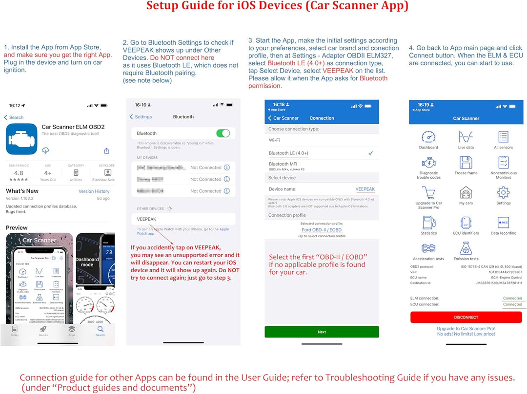 Veepeak OBDCheck BLE+ Bluetooth OBD II EOBD Diagnosegerät Adapter Stecker Auto Diagnose Scanner für