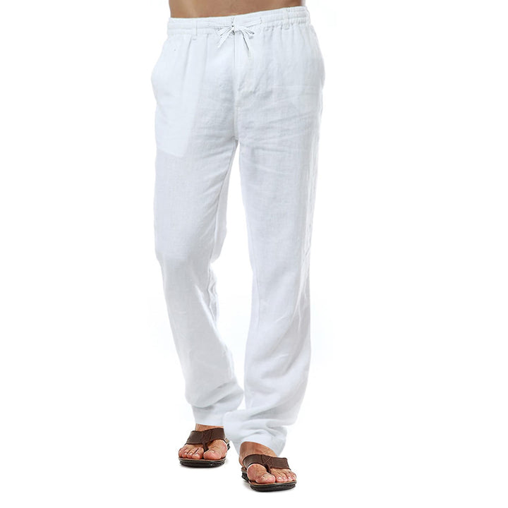 Herren-Leinenhose, lässige Baumwollhose, Sommerhose, Strandhose, leichte Hose mit Kordelzug M Weiss,