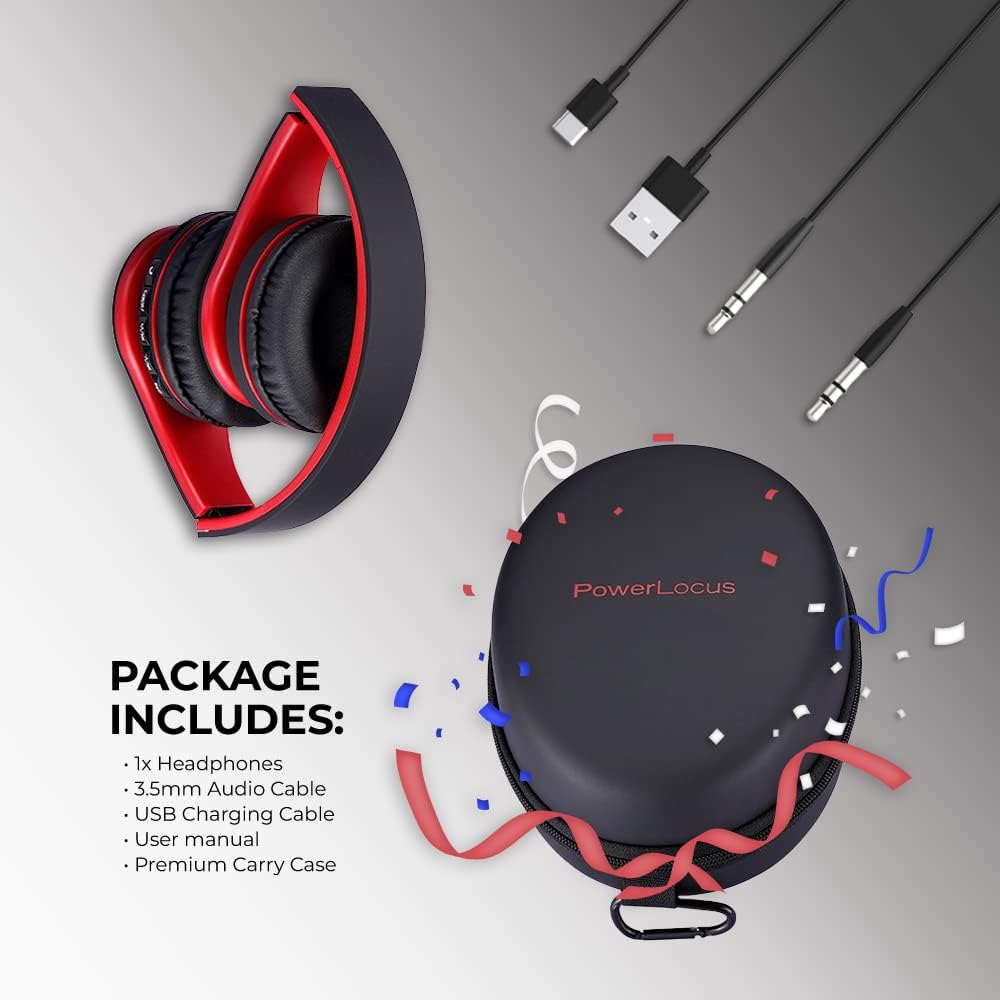 PowerLocus Bluetooth Kopfhörer Over Ear, Kabellose Kopfhörer, HiFi Stereo, Faltbare Kopfhörer mit Mi