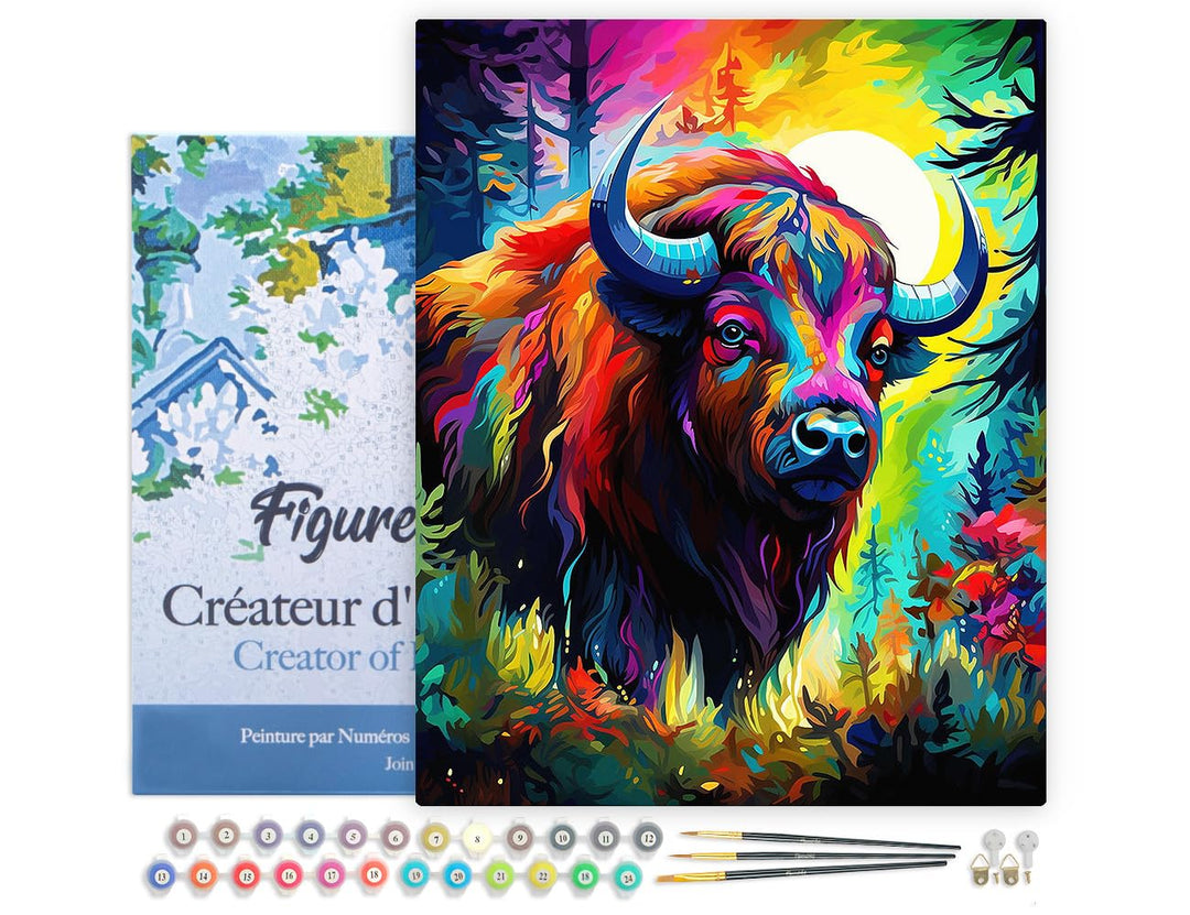 Figured'Art Malen Nach Zahlen Erwachsene Mit Rahmen Bison Farbenfroh Abstrakt - Paint by Numbers Bas