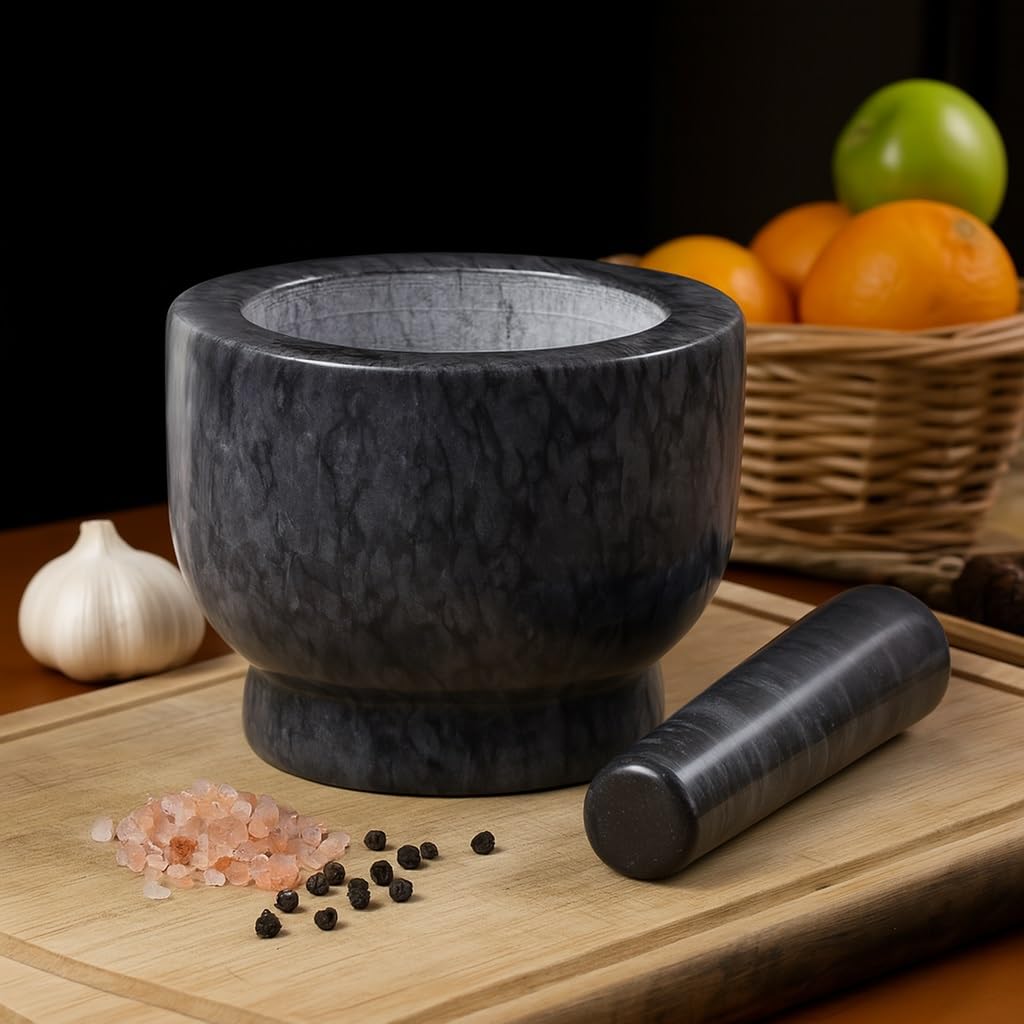 Montessa Mörser mit Stössel aus massivem Granit, ideal zum Mahlen von Gewürzen &amp; Kräutern