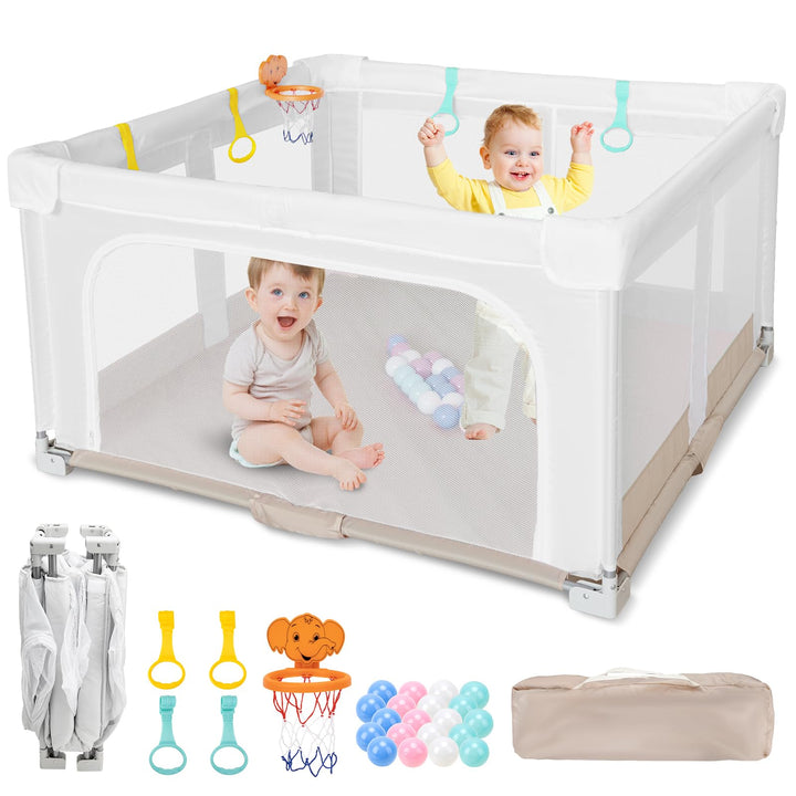 Grosser und Faltbarer Laufstall für Baby: 127 x 127 x 70 cm Playpen,für Drinnen und Draussen,mit 20