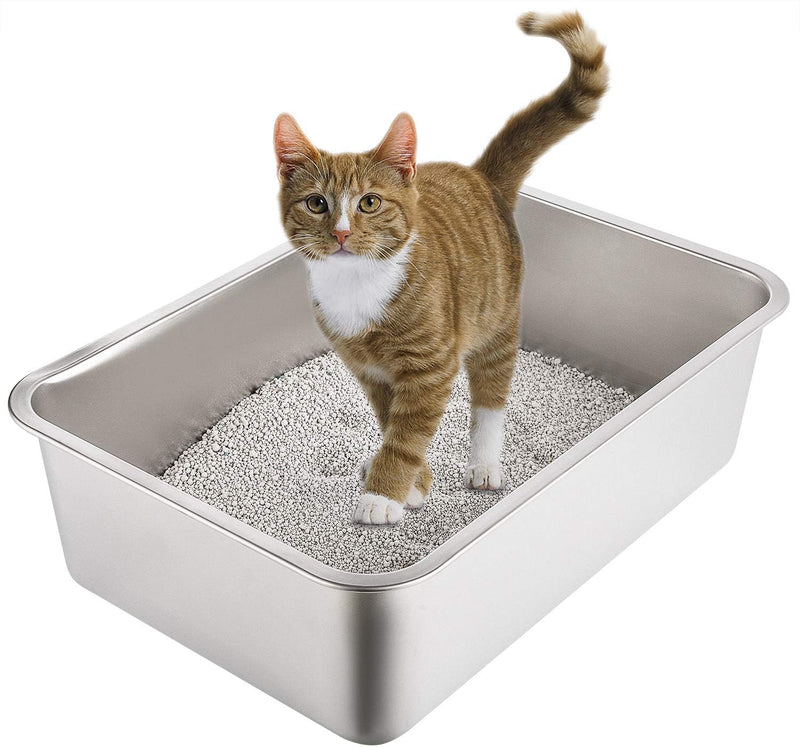 Yangbaga Edeltsahl Katzentoilette Gross in 50 * 35 * 15cm, Stainless Steel Litter Box, Kaninchentoil