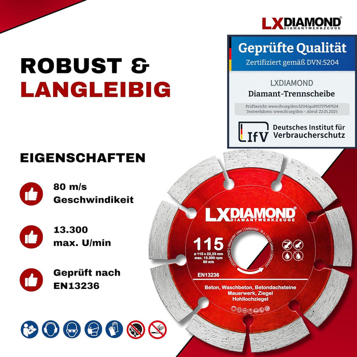 LXDIAMOND Diamant-Trennscheibe 2x 115mm x 22,23mm - für Winkelschleifer Mauernutfräse Schlitzfräse -
