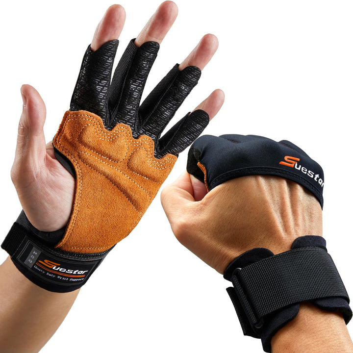 SueStar Workout Gloves, Starke Leder-Polster-Weightlifting-Handschuhe mit Handgelenksupport, vollstä