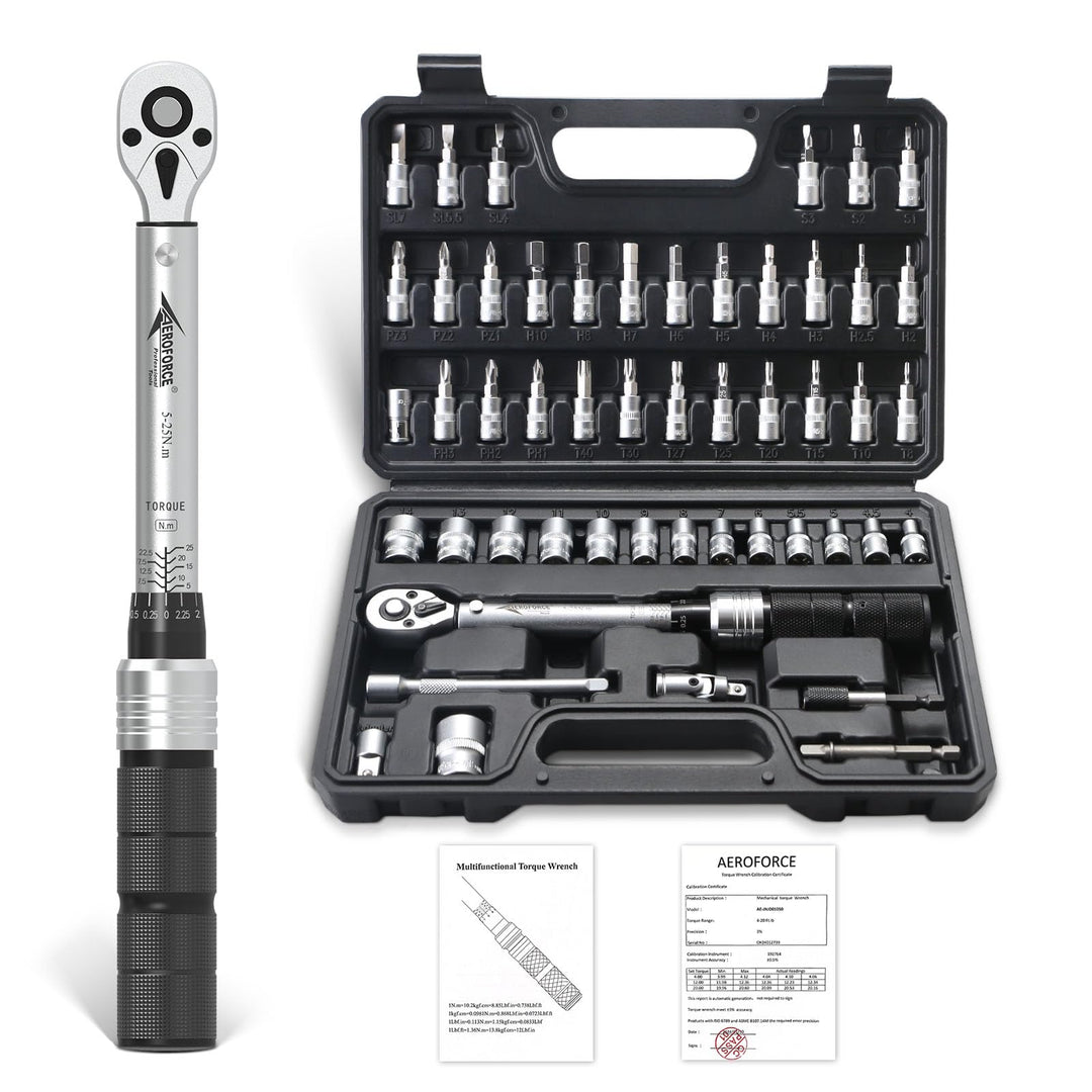 AEROFORCE 50 TLG Fahrrad-Drehmomentschlüssel-Set (5-25Nm), 1/4 Zoll Antrieb, Zoll-Pfund-Klick-Drehmo