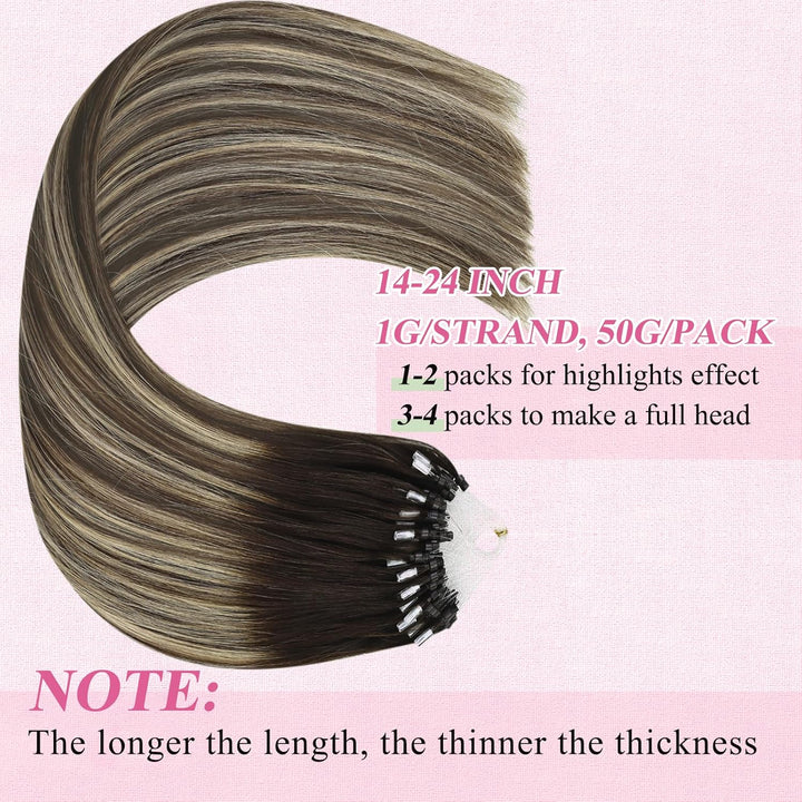 YoungSee Microring Extensions Echthaar Ombre Microring Extensions Echthaar Dunkelbraun Ombre Aschblo