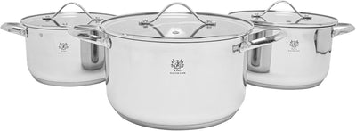 Topfset Induktion 3-teilig, Kochtopf Set mit Glasdeckel, Edelstahl mattiert, Induktions Töpfe Set un
