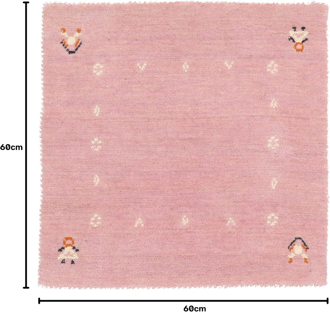 RUG PRINCE Wollteppich Gabbeh Muti 60x60 Handgewebt Quadratisch Rosa Einfarbig Handarbeit 60x60 cm R
