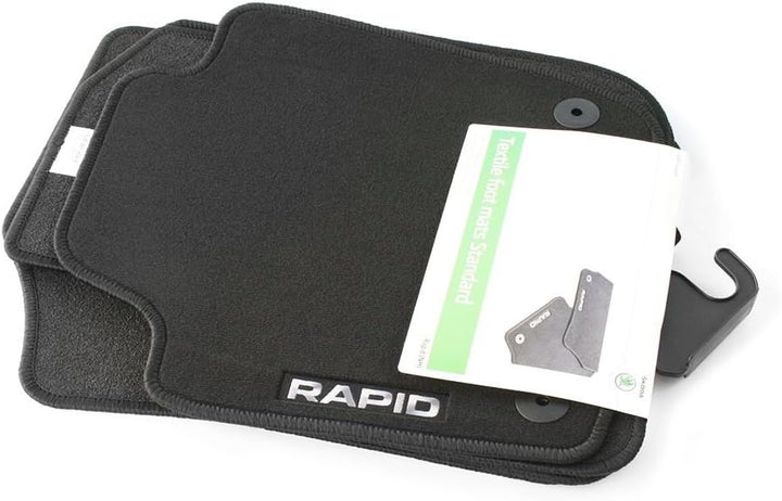 Skoda 5JB061404E Textil Fussmatten 4X Stoffmatten mit Rapid Schriftzug, schwarz