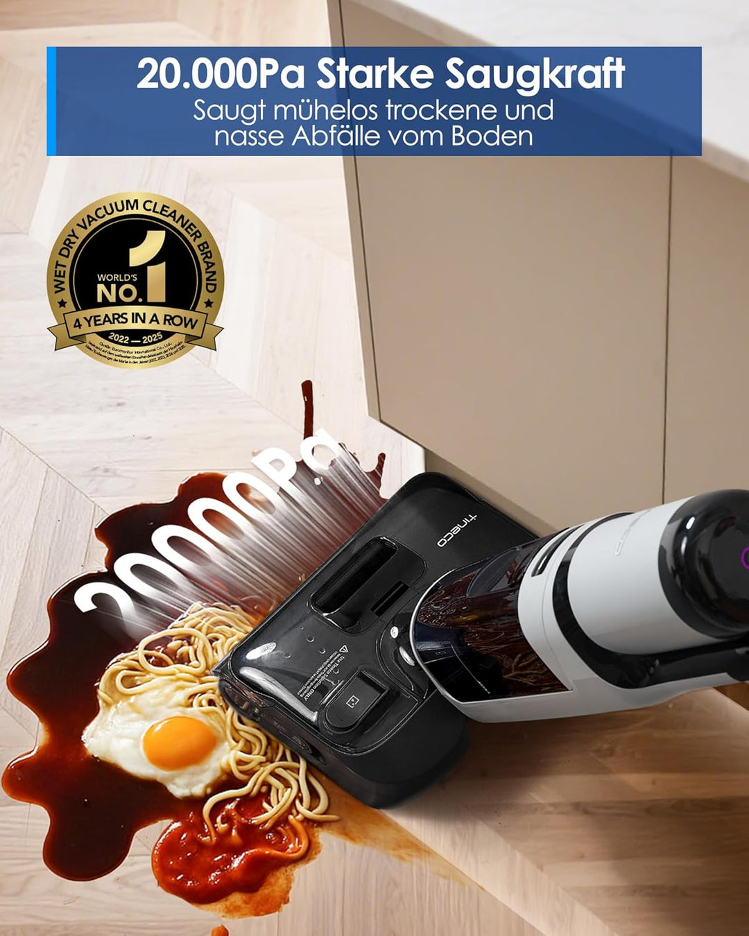 Tineco FLOOR ONE i5 Stretch Nass Trockensauger, 2‑in‑1 Saugen & Wischen, 180° Lay-Flat Waschsauger,