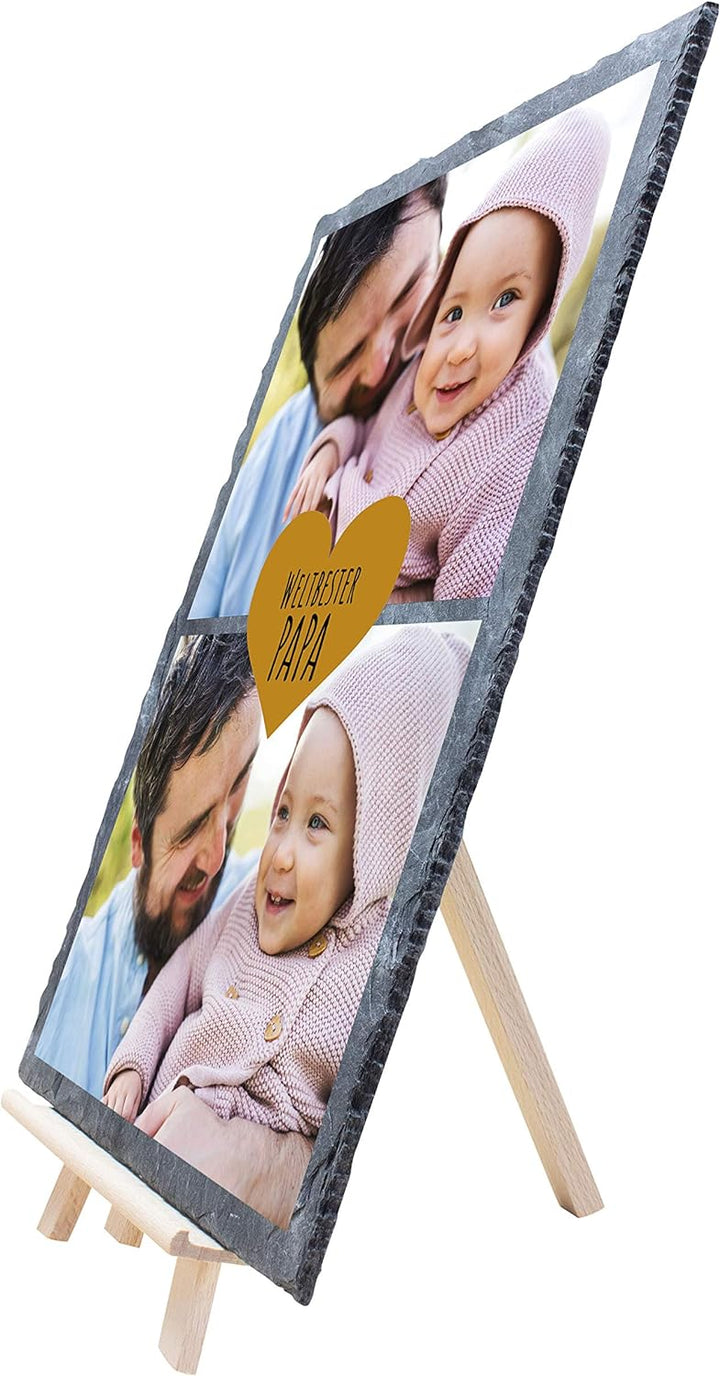 wandmotiv24 Schiefertafel Bester Papa, Aufstellschild 2 Bilder inkl. Spruch & Herz, Holz-Staffelei,