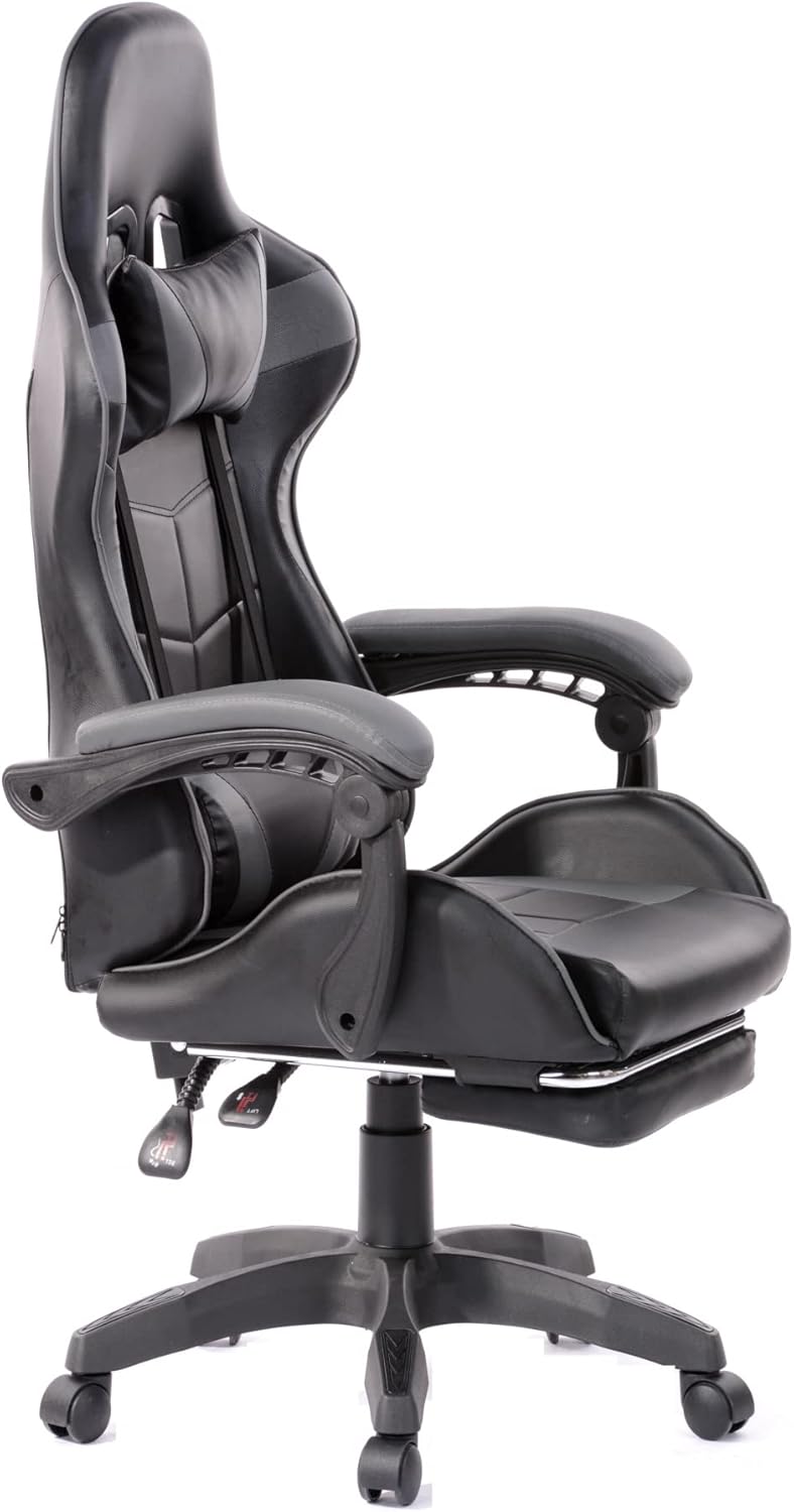 VDD Gaming Stuhl Cyclone mit Fussstütze - Bürostuhl - Racing Gaming Stuhl - grau schwarz