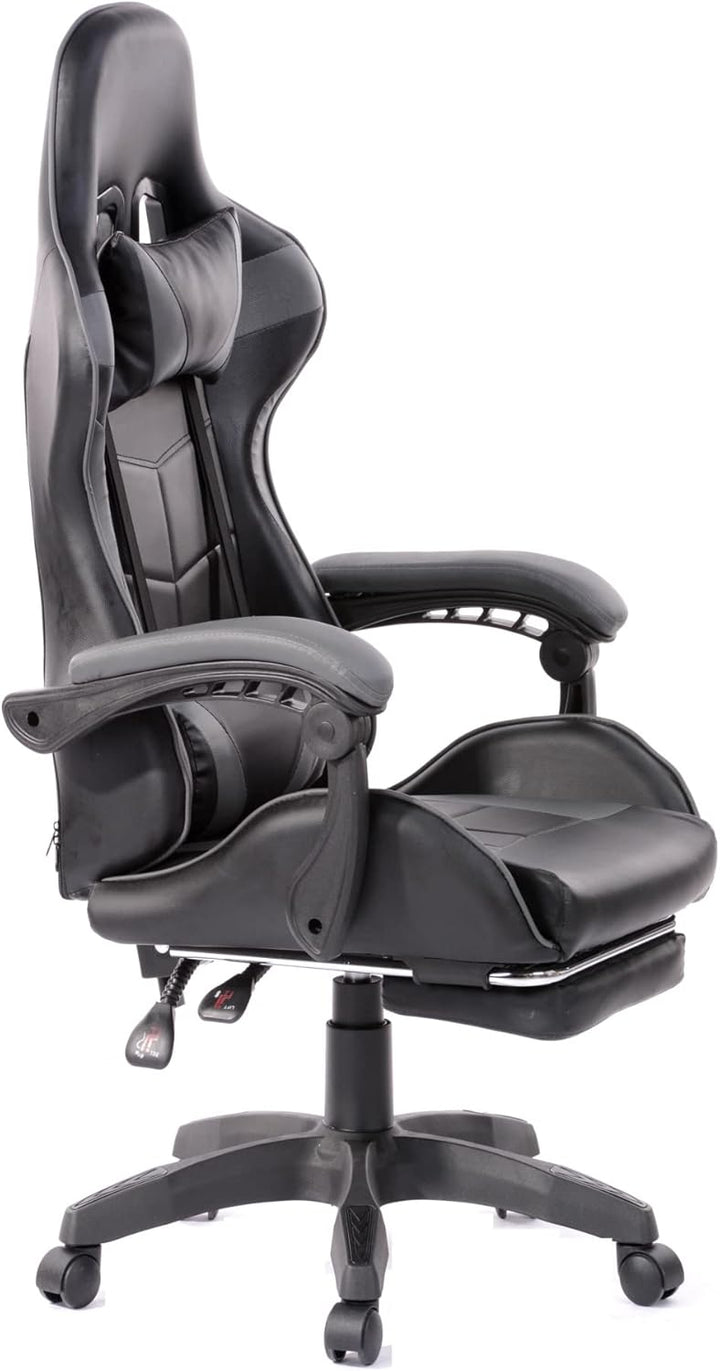 VDD Gaming Stuhl Cyclone mit Fussstütze - Bürostuhl - Racing Gaming Stuhl - grau schwarz