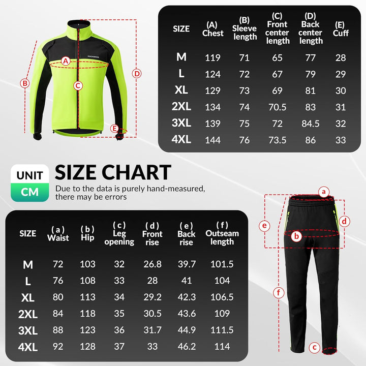 ROCKBROS Fahrrad Jacke + Hose Set Winter Thermo Fahrradbekleidung Hohe Sichtbarkeit & Winddicht Soft