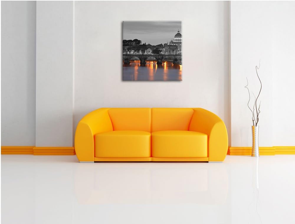 Pixxprint beleuchteter Petersdom am Abend schwarz/weiss, Format: 70x70 auf Leinwand, 70x70