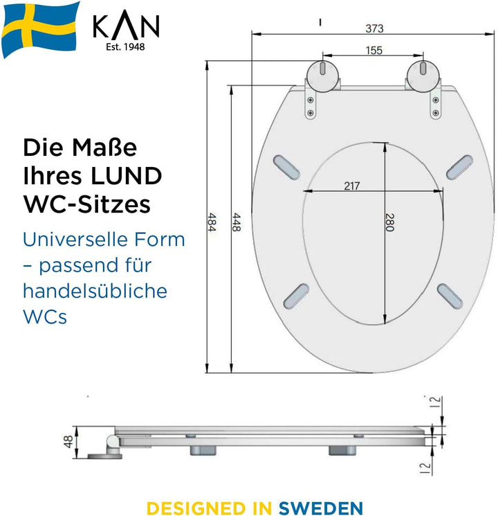 KAN Toilettendeckel mit Absenkautomatik - Lund - Ovale Klobrille aus Holz mit Universeller Passform