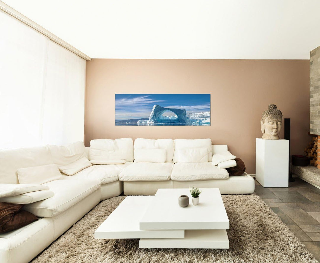 Paul Sinus Art Panoramabild auf Leinwand und Keilrahmen 150x50cm Grönland Eisberge Schnee Meer