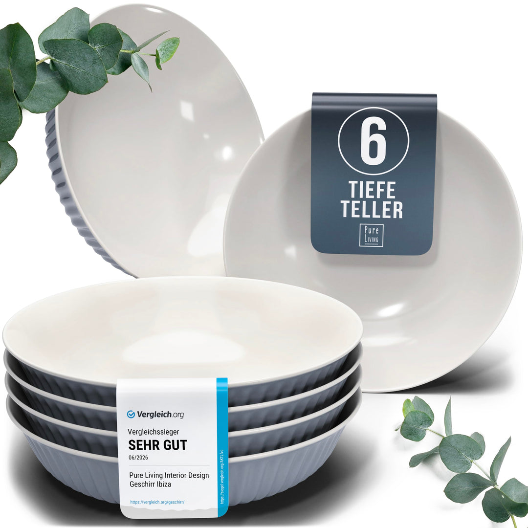 Suppenteller 6er Set Hygge Serie - Premium Steingut, Kratzfest, Für Spülmaschine, Mikrowelle - Styli