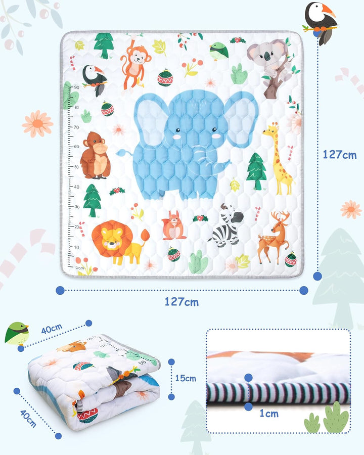 Funsland Krabbelteppich für Baby, Rutschfeste Baby Spielmatte Schadstofffrei 127x127cm, Baumwolle Ti