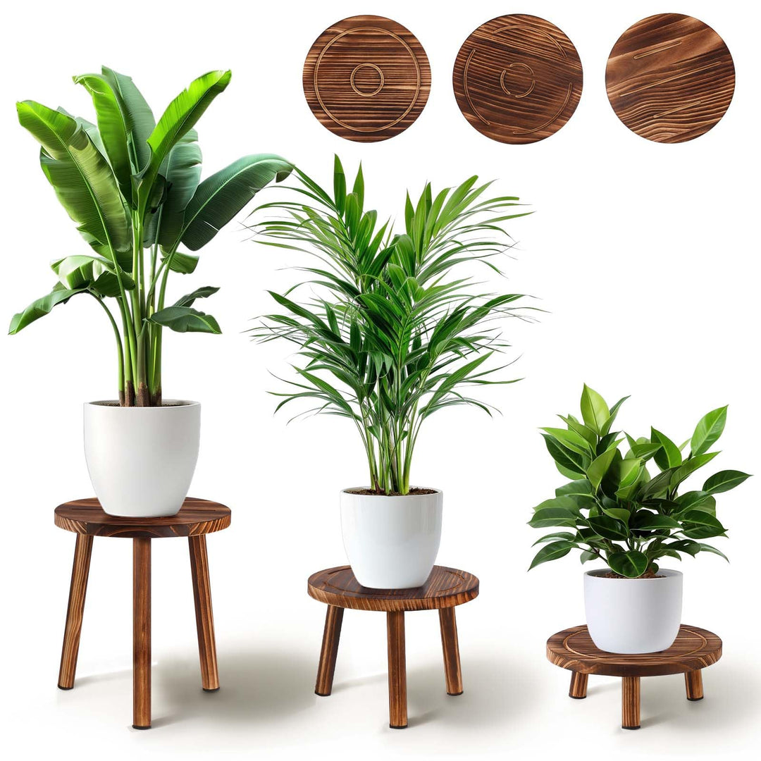 Blumenhocker Holz 3er-Set, 4"/7"/11" Höhe Blumenständer Pflanzenständer für Verschiedene Topfgrössen