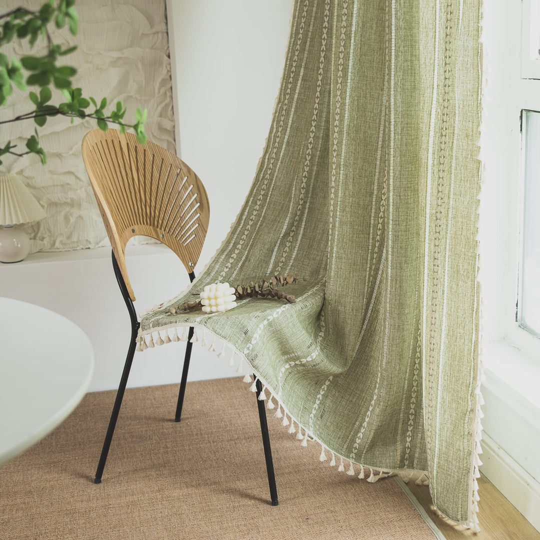 Sutuo Home Boho-Vorhänge für Schlafzimmer, Wohnzimmer, 213 cm lang, lichtfilternd, französisches Lan