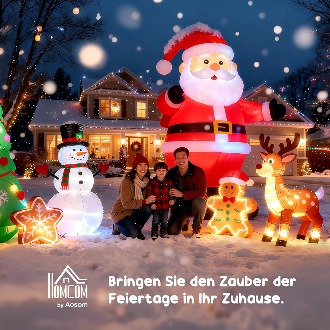 HOMCOM Selbstaufblasbarer Weihnachtsmann Weihnachtsdekoration LED mit Geschenk Gebläse Rot L70 x B50