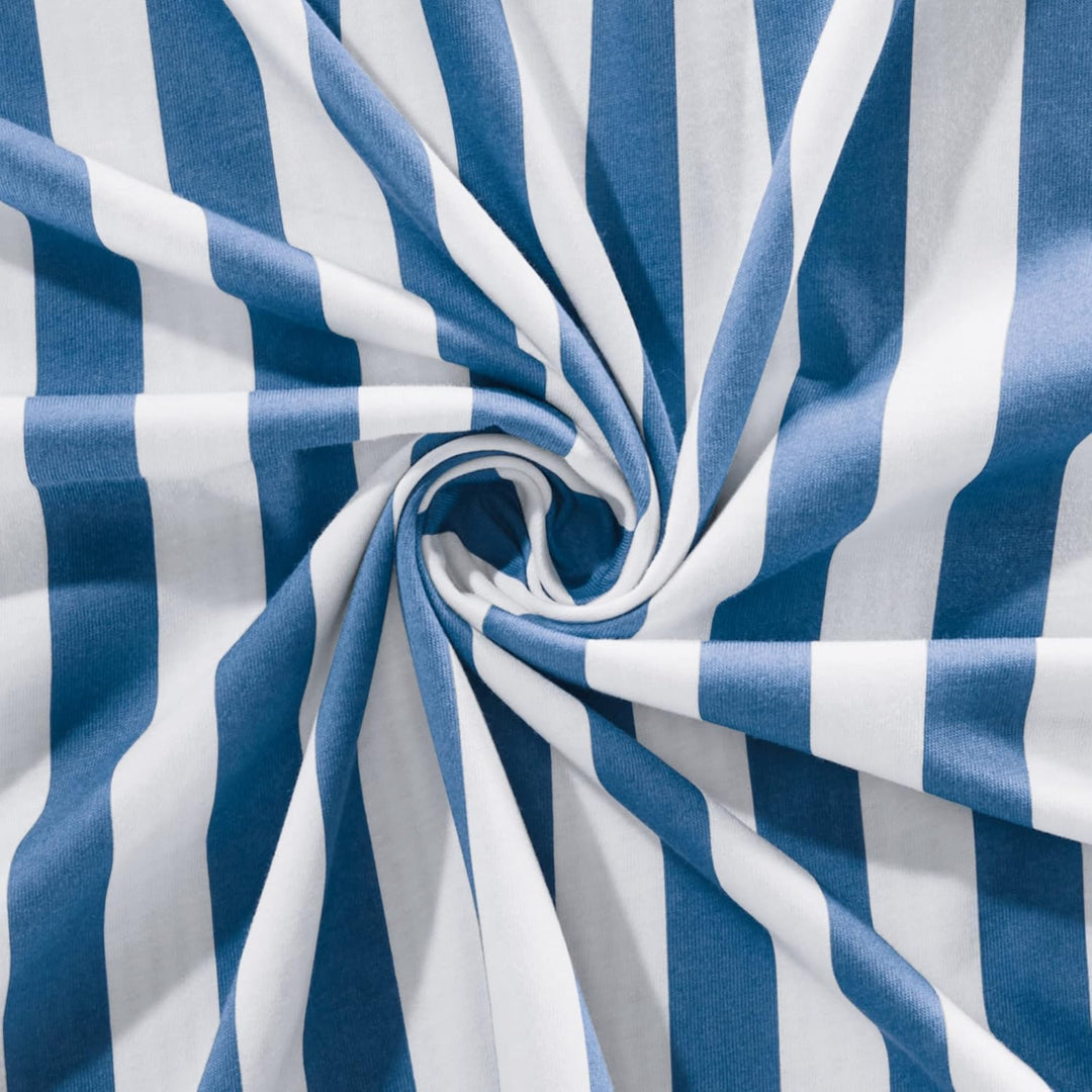 Erwin Müller Wende-Bettwäsche, Bettbezug, Kissenbezug Single-Jersey Streifen blau-weiss Grösse 155x2