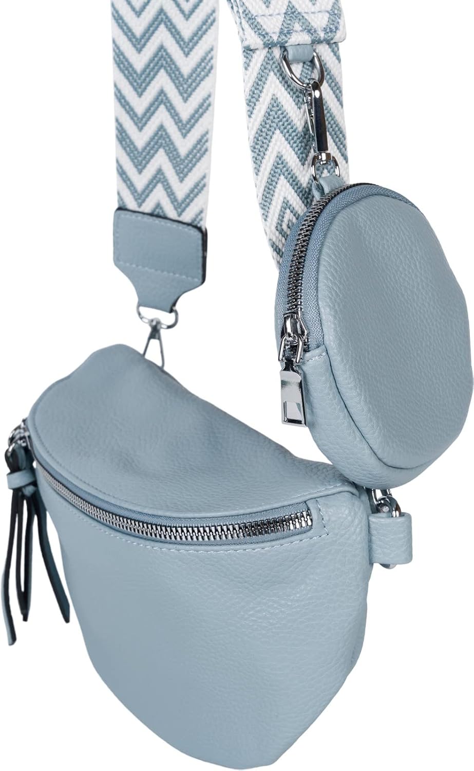 styleBREAKER Damen Halbmond Crossbody Schultertaschen Set 2-Teilig, Schultergurt mit Zick-Zack Raute