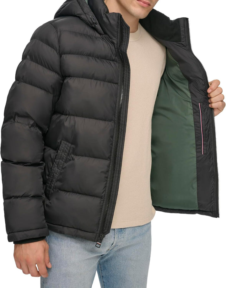Tommy Hilfiger Herren Klassische Kapuzenjacke (Normale Grössen) Daunenalternative Mantel XXL Schwarz