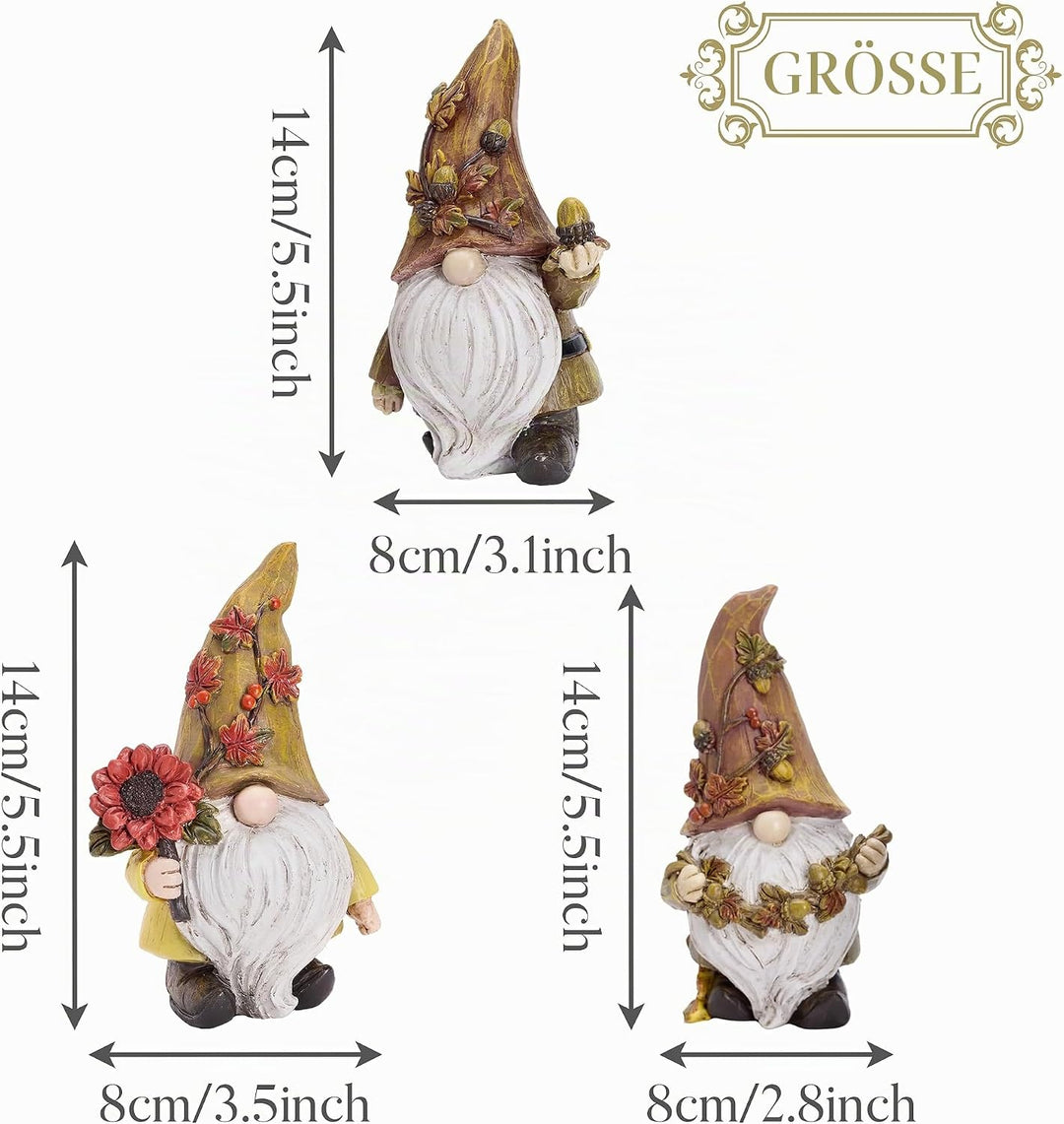 VALERY MADELYN 3er Set 14cm Herbstdeko Figuren Kunstharz Zwerge Gartendeko,Niedlichen Gartenzwerge f