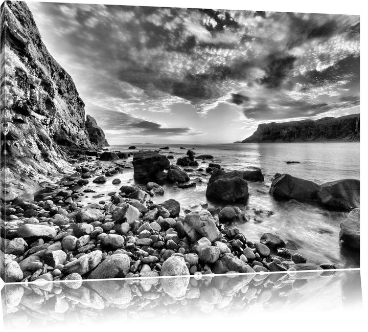 Pixxprint Felsen am Strand / 100x70cm Leinwandbild bespannt auf Holzrahmen/Wandbild Kunstdruck Dekor