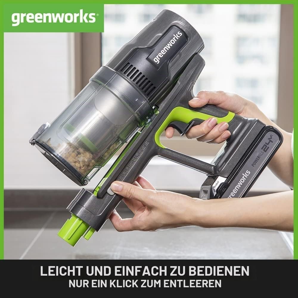 Greenworks Kabelloser Staubsauger, hohe Saugleistung, Hepa-Filter, Tierhaaraufsatz, 3 Leistungsstufe