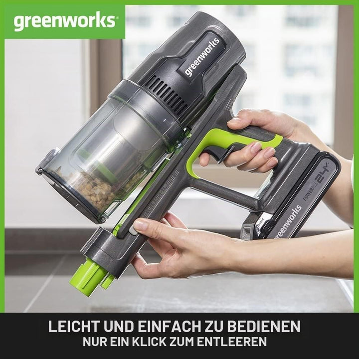 Greenworks Kabelloser Staubsauger, hohe Saugleistung, Hepa-Filter, Tierhaaraufsatz, 3 Leistungsstufe