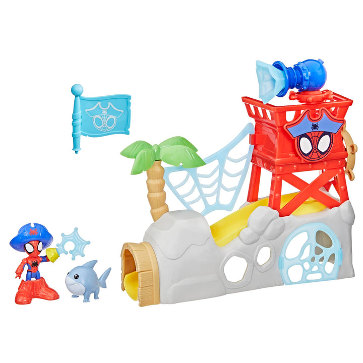 Marvel Spidey und Seine Super-Freunde – Water-Webs Spidey Insel Spielset mit Falltür, Rutsche, Netzk
