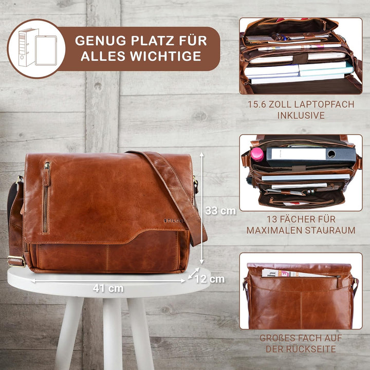 STILORD 'Marlon' Ledertasche Herren Business Uni Büro Vintage Umhängetasche gross DIN A4 mit 15.6 Zo