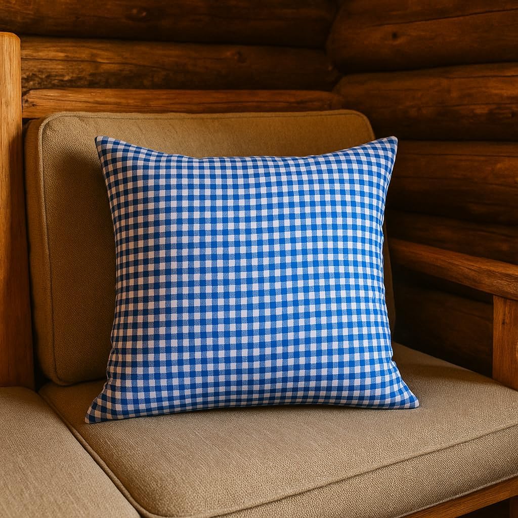 texpot Bettwäsche Garnitur 135 x 200 cm + 80 x 80 cm Landhaus 5 mm Karo blau kariert Bauern Kissenbe